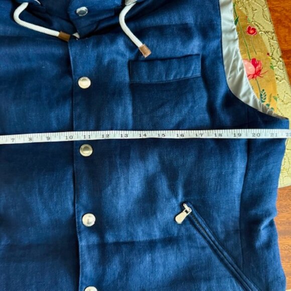 BRUNELLO CUCINELLI LUX Down Padded Vest, Navy,Linen Silk Wool,Hood, M, RT$3200 - Picture 9 of 15